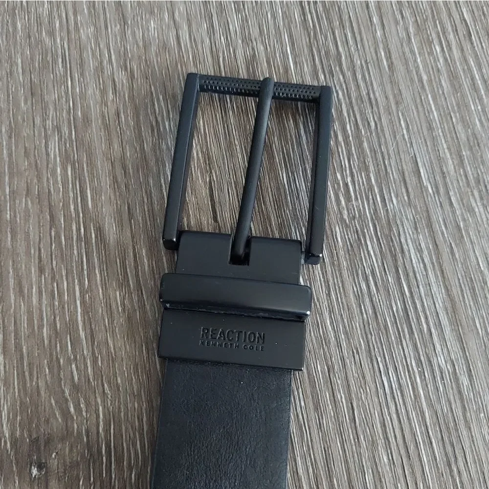 NEW Kenneth Cole Reaction Reversible Black Brown Faux Leather Belt XL